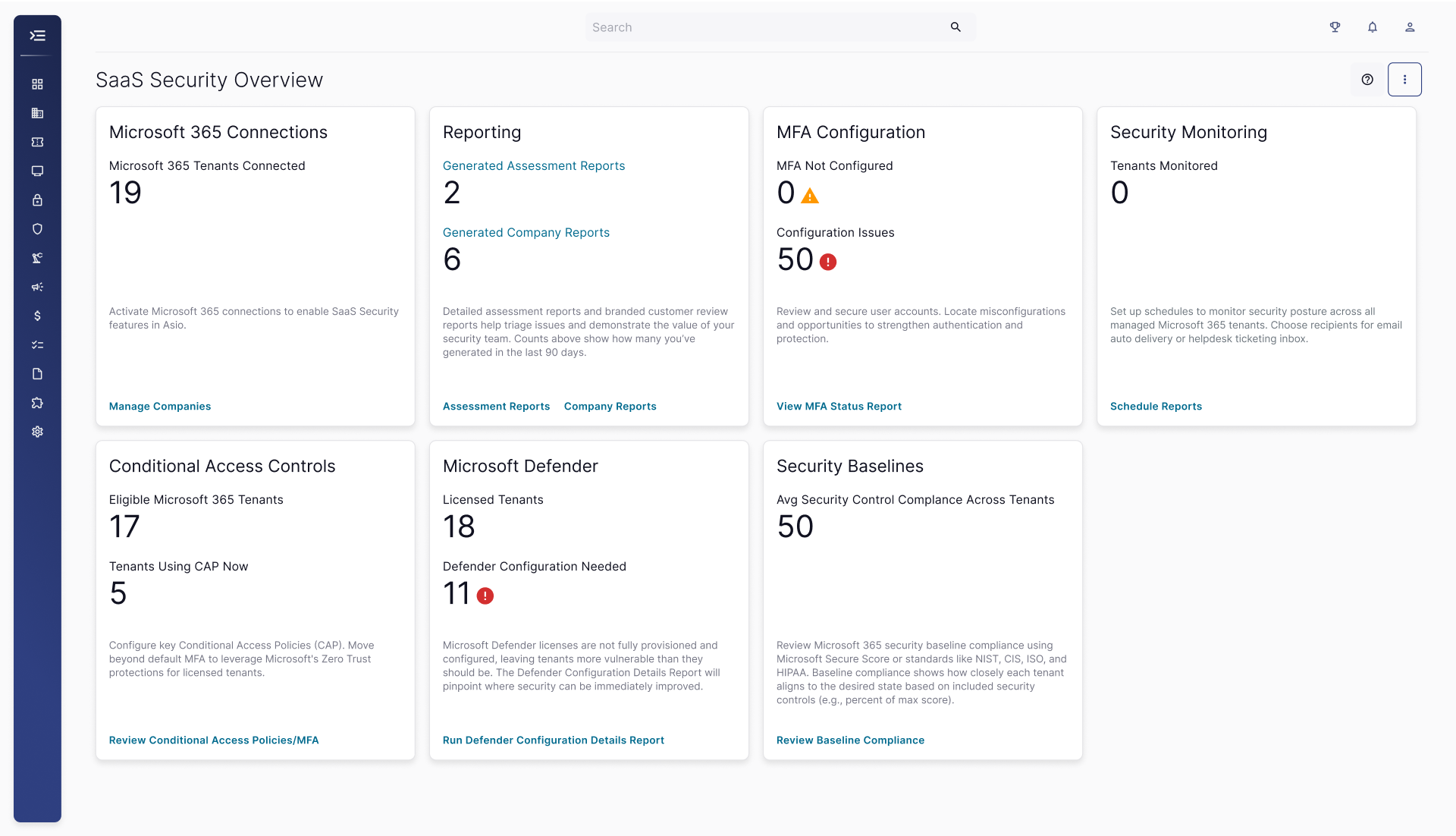 Overview page showing engagement cards in active state with live metrics
