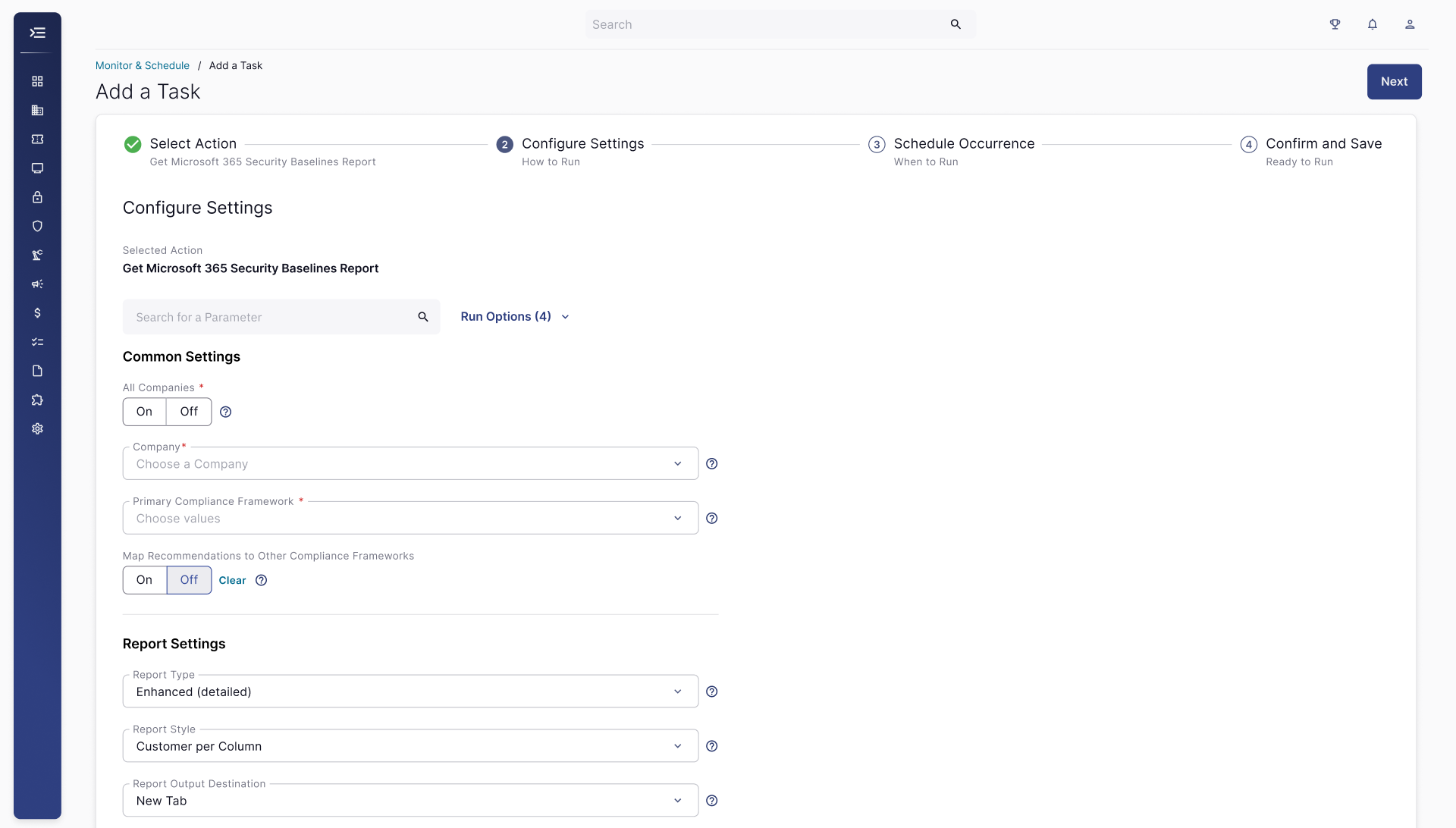 Add a task step of Monitor and Schedule wizard